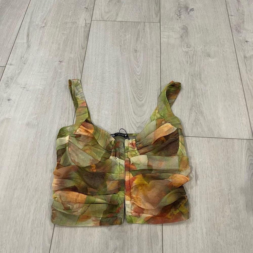 Zara printed tulle corset top size S NWT